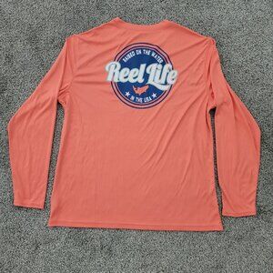 Men's Reel Life Orange Long Sleeve T shirt Rash Guard Large